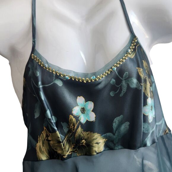 VTG Secret Treasures Sheer Baby Doll Chemise-Deep Teal-Floral Details-Coquette-L - Picture 4 of 12